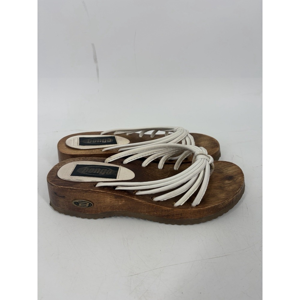 Bongo Vintage Y2K Wooden Platform Sandals Women's 7 White Leather Strappy Wedge